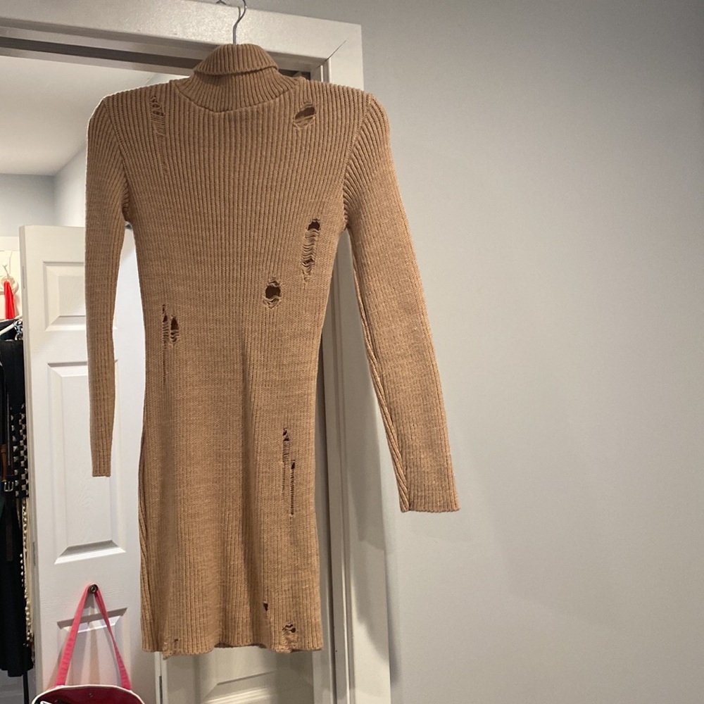 Distressed knit sweater dress